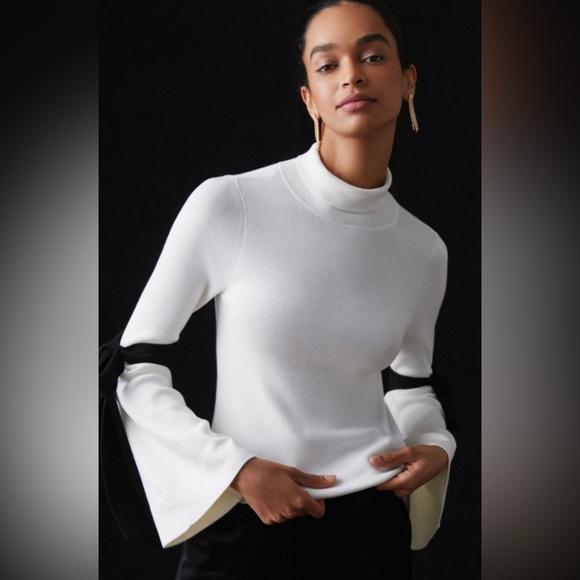 MAEVE BY ANTHROPOLOGIE MOCK NECK BELL SLEEVE SWEATER, SIZE M - Picture 2 of 14